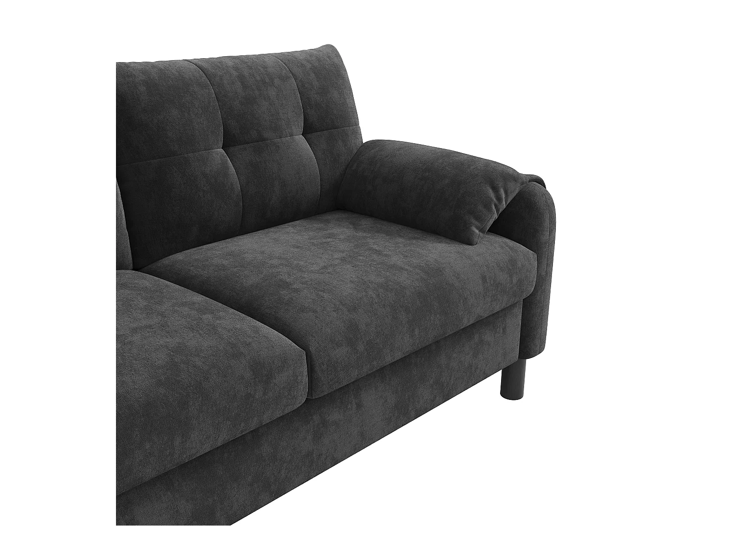 Canapé droit 2 places gris avec coussins et poches latérales, tissu chenille 158x80x88,5cm