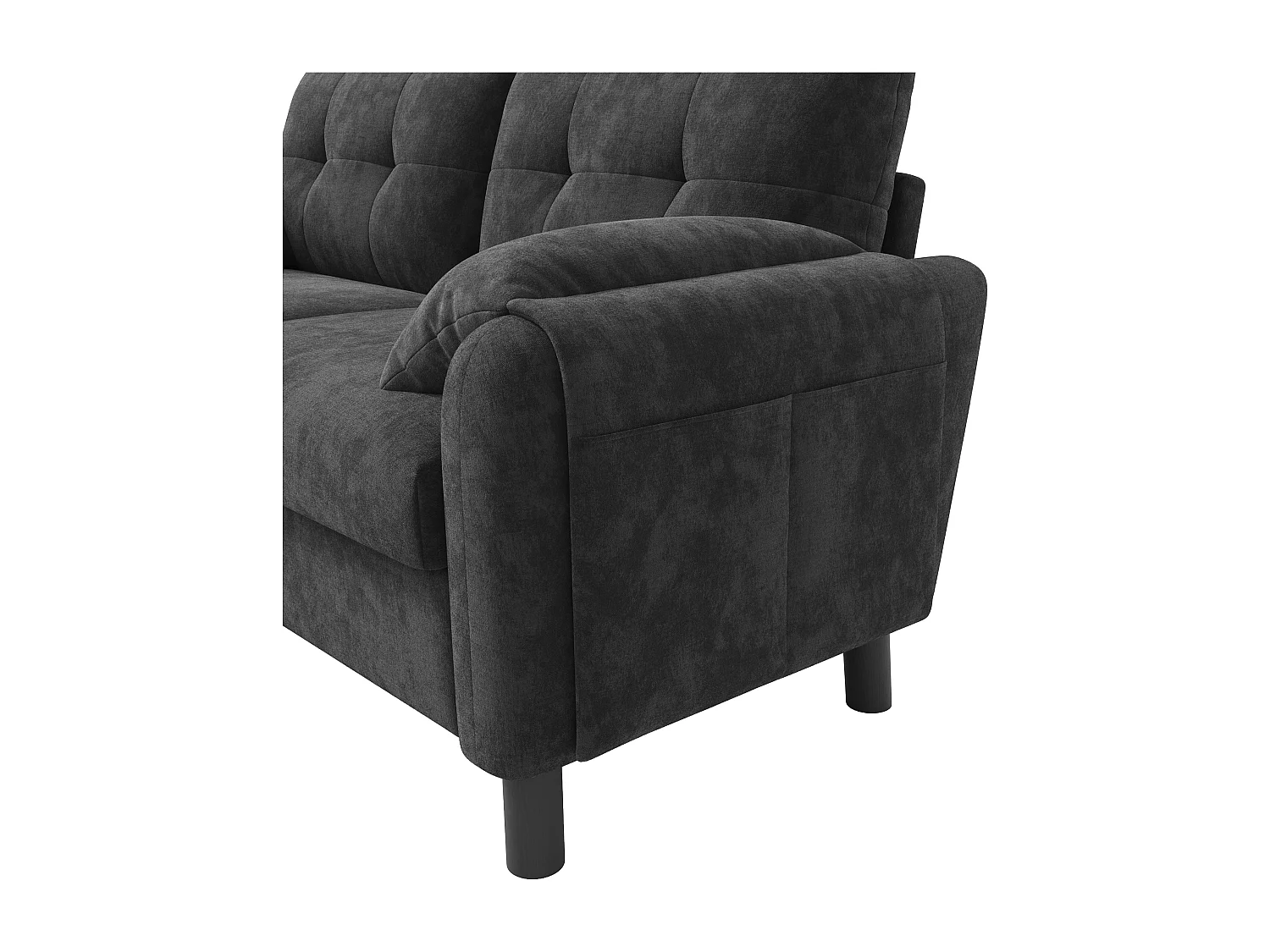 Grijze 2-zits rechte bank met kussens en zijzakken, chenille stof 158x80x88,5cm