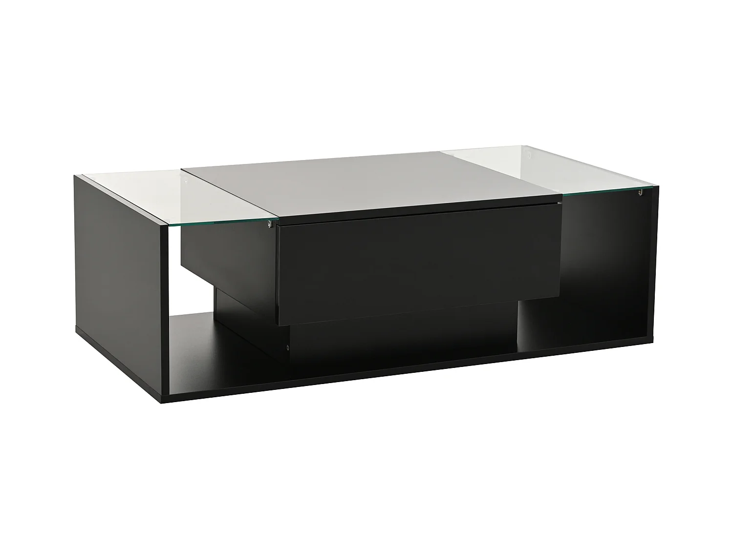Table basse noire avec tiroir et éclairage LED, table d'appoint en verre trempé 100x50x31cm