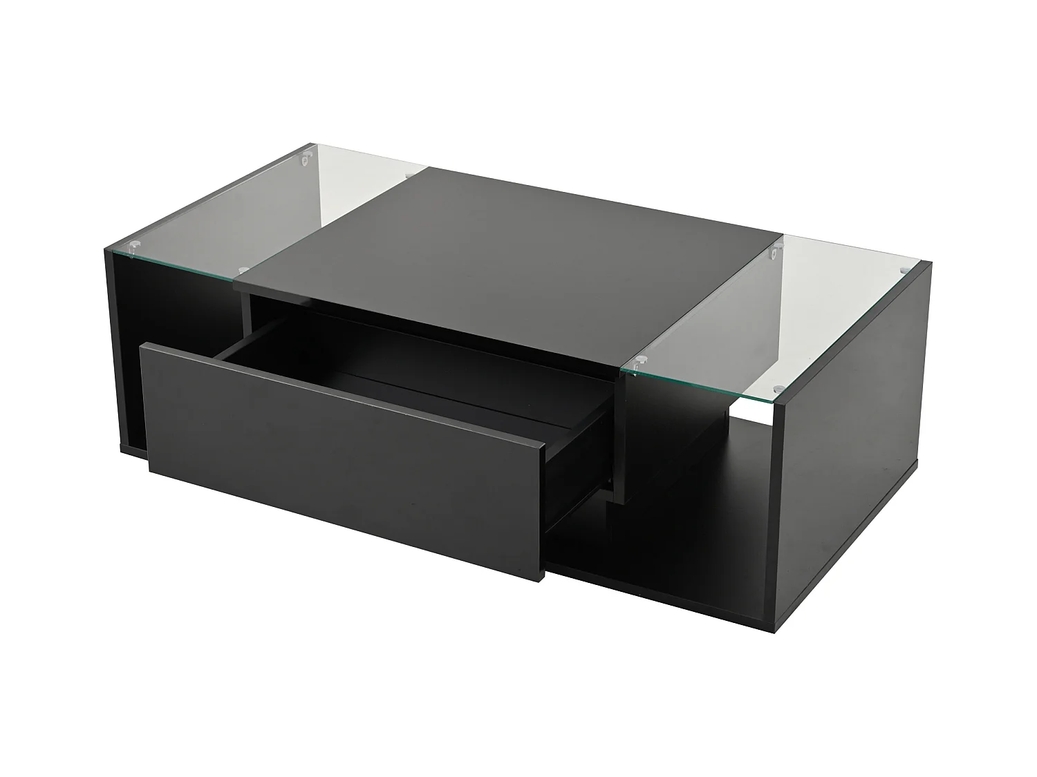 Table basse noire avec tiroir et éclairage LED, table d'appoint en verre trempé 100x50x31cm