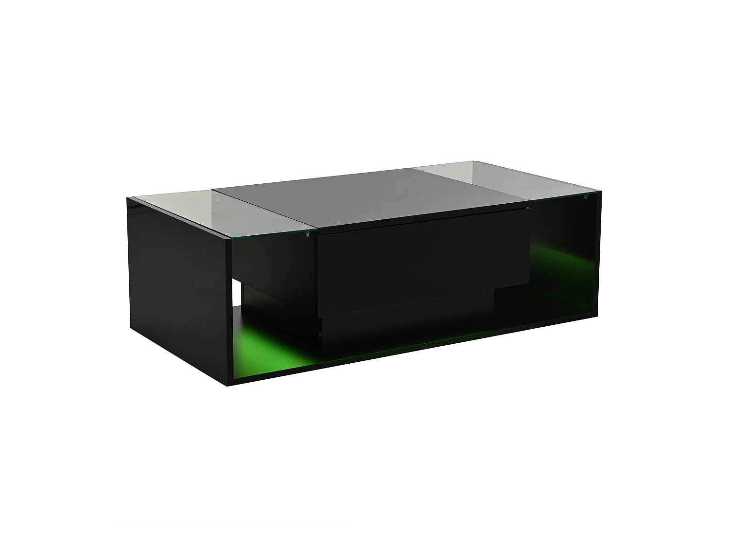 Table basse noire avec tiroir et éclairage LED, table d'appoint en verre trempé 100x50x31cm
