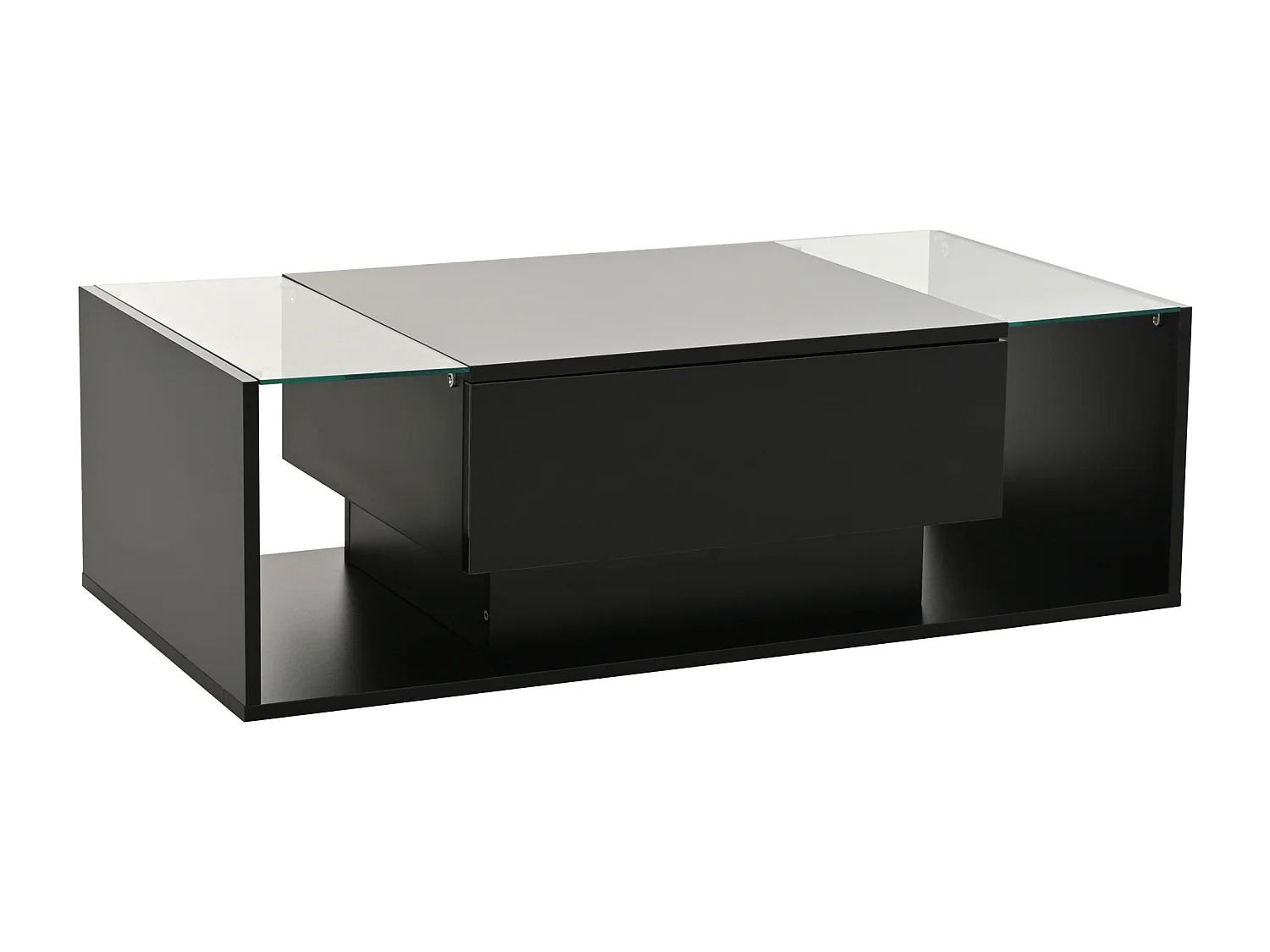 Table basse noire avec tiroir et éclairage LED, table d'appoint en verre trempé 100x50x31cm