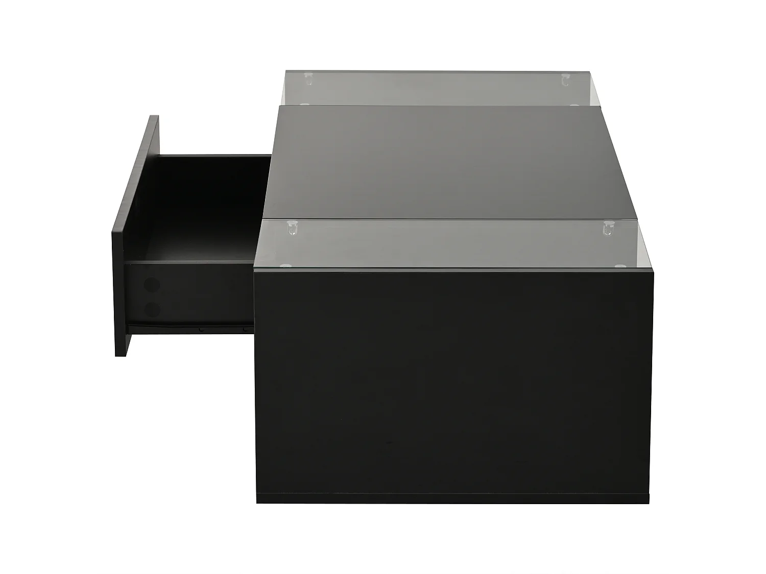 Table basse noire avec tiroir et éclairage LED, table d'appoint en verre trempé 100x50x31cm