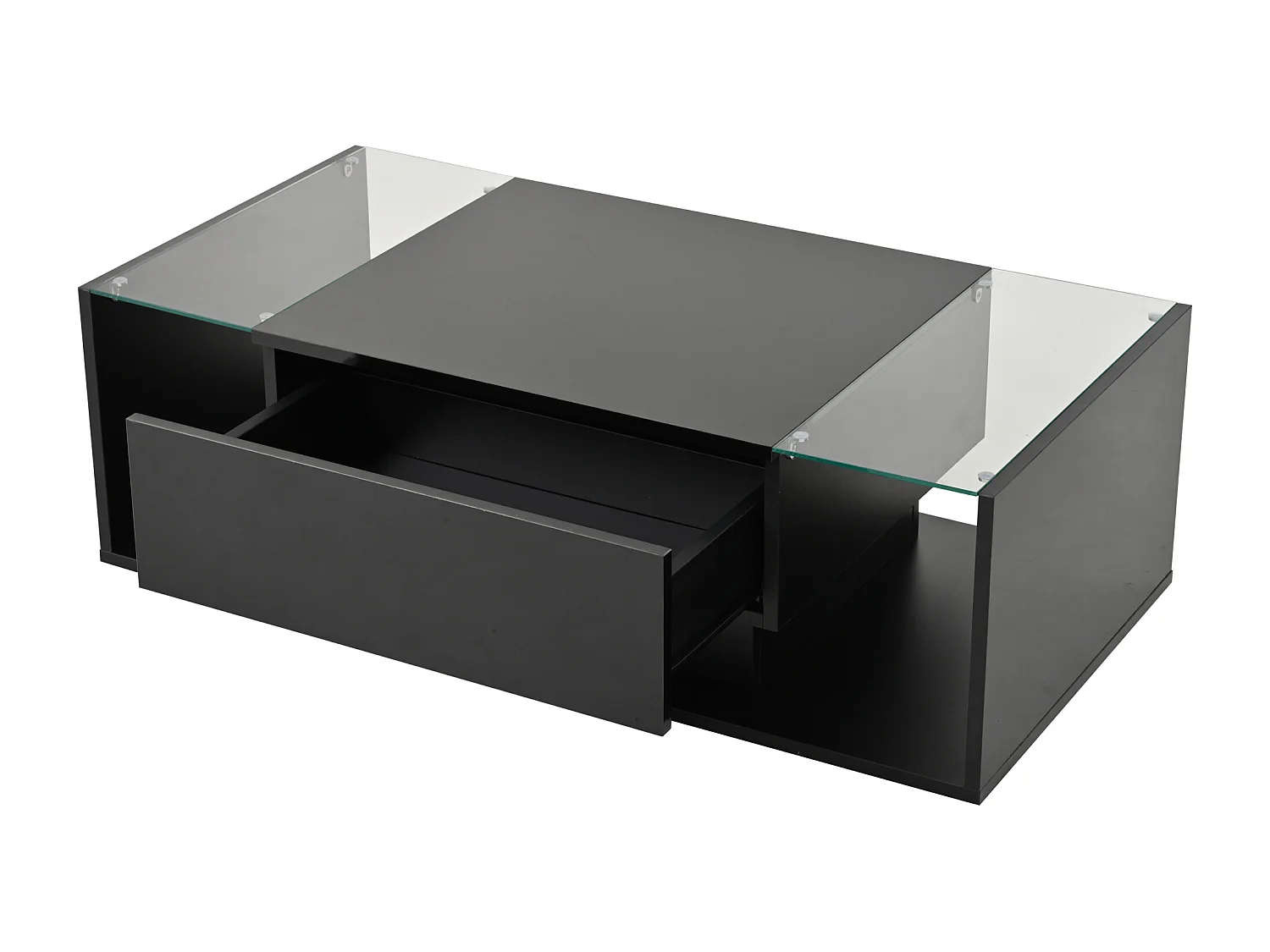 Table basse noire avec tiroir et éclairage LED, table d'appoint en verre trempé 100x50x31cm