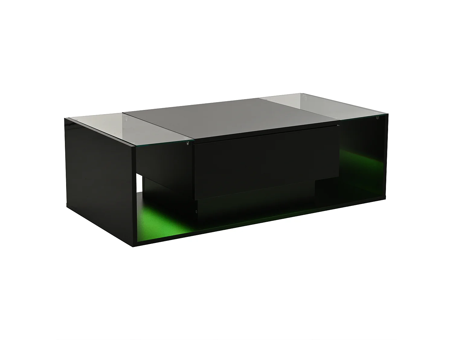 Table basse noire avec tiroir et éclairage LED, table d'appoint en verre trempé 100x50x31cm