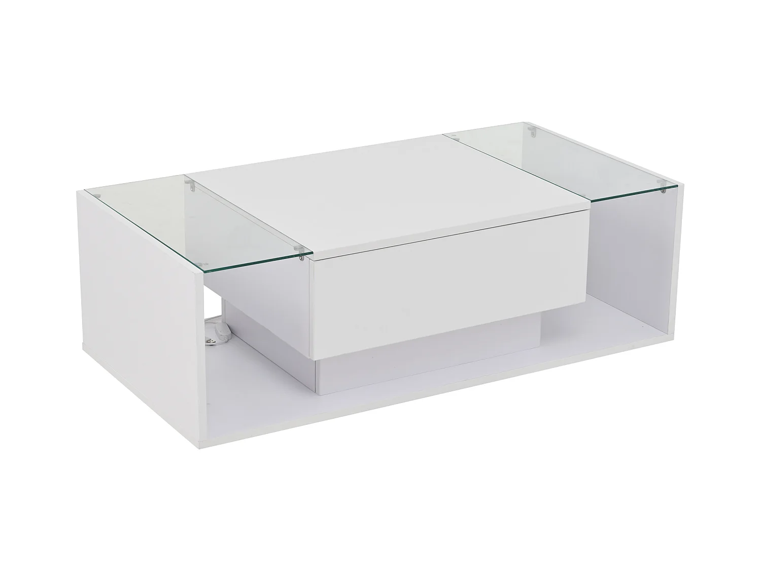 Table basse blanche avec tiroir et éclairage LED, table d'appoint en verre trempé 100x50x31cm