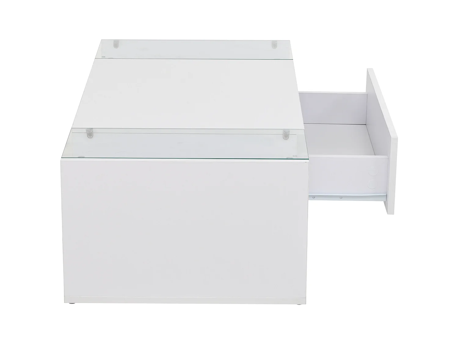 Table basse blanche avec tiroir et éclairage LED, table d'appoint en verre trempé 100x50x31cm