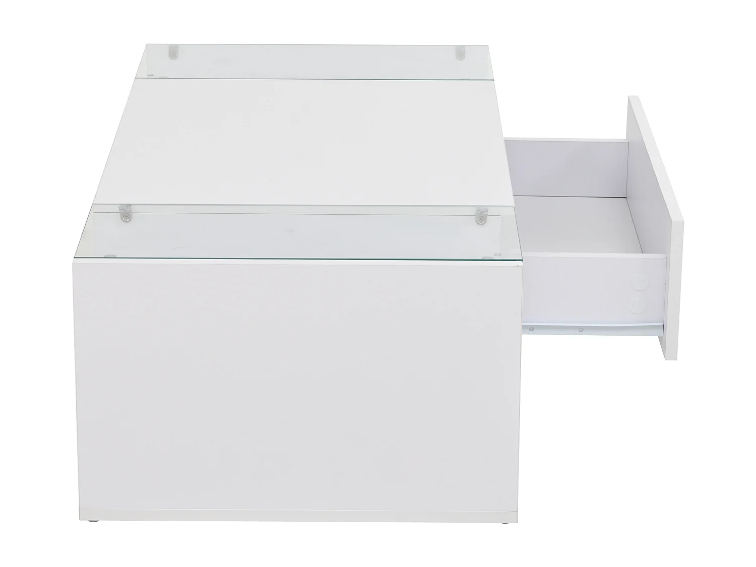 Table basse blanche avec tiroir et éclairage LED, table d'appoint en verre trempé 100x50x31cm
