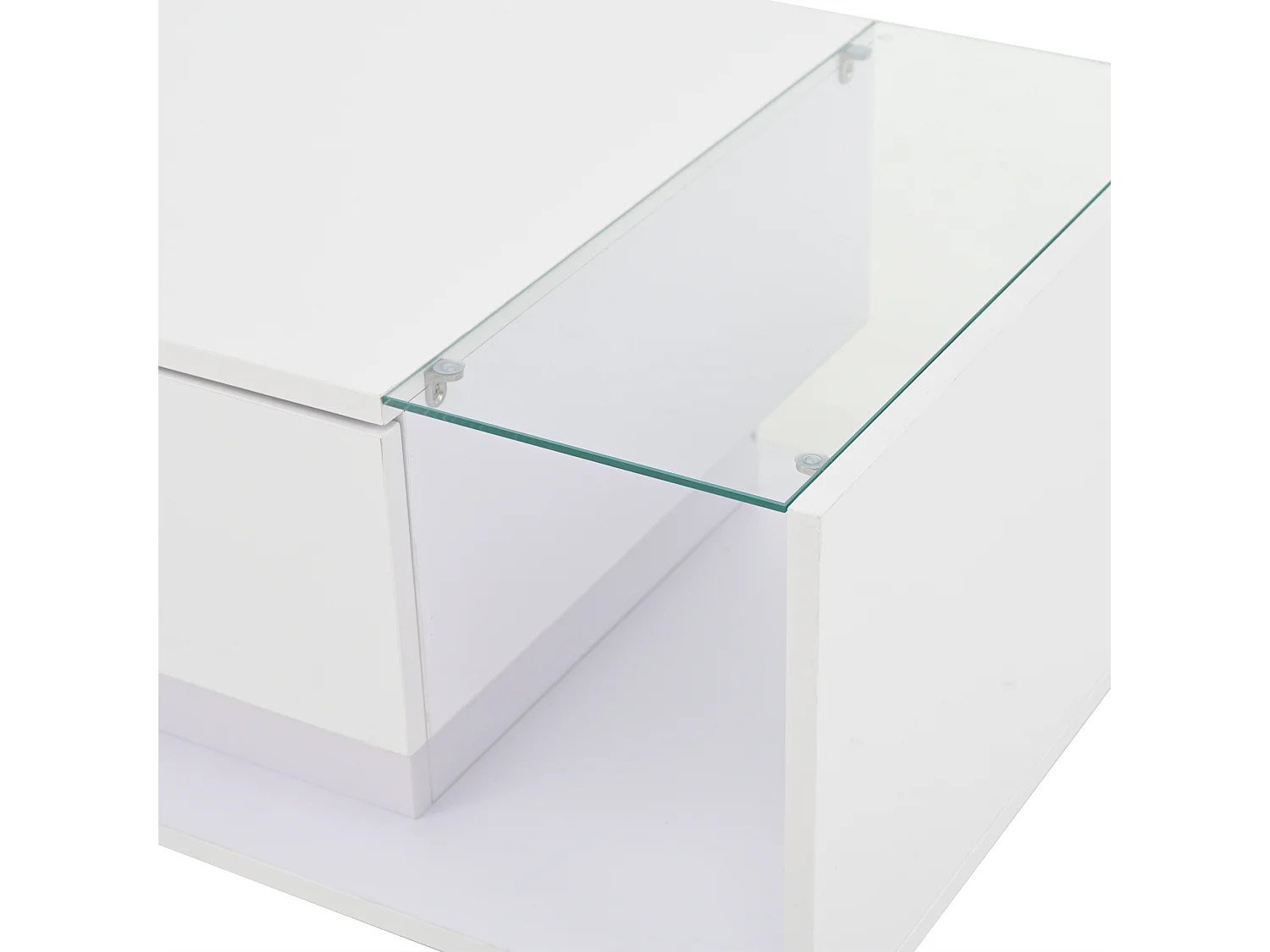 Table basse blanche avec tiroir et éclairage LED, table d'appoint en verre trempé 100x50x31cm