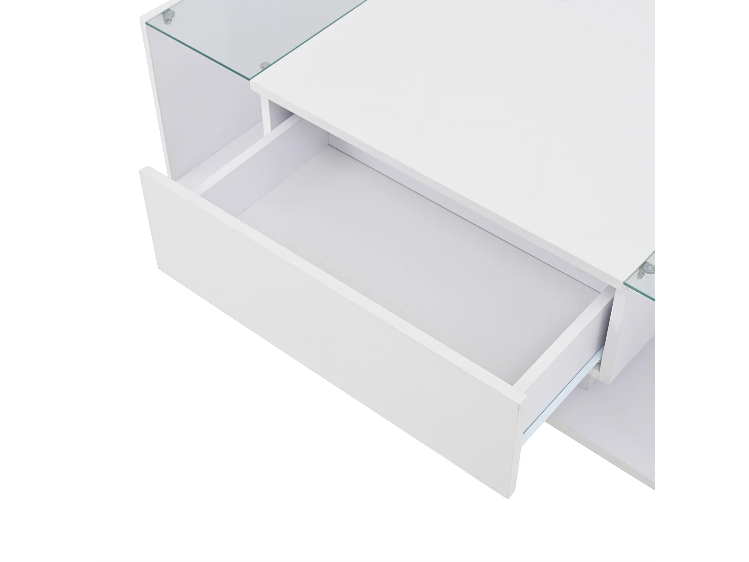 Table basse blanche avec tiroir et éclairage LED, table d'appoint en verre trempé 100x50x31cm