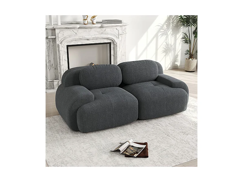 Canapé 2 places modulable en Velours côtelé - avec 2 oreillers - 208x103x75cm - Gris