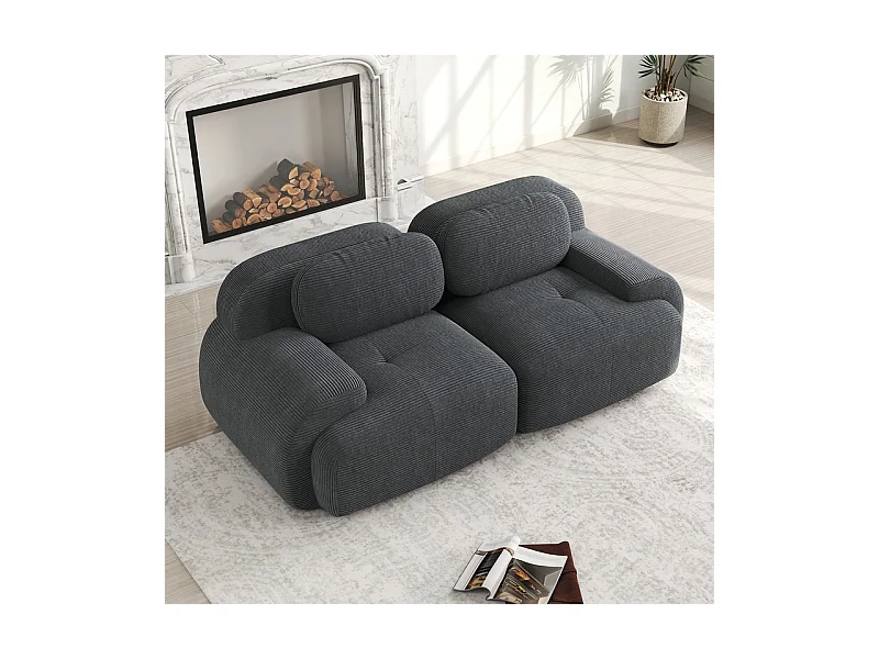 Canapé 2 places modulable en Velours côtelé - avec 2 oreillers - 208x103x75cm - Gris