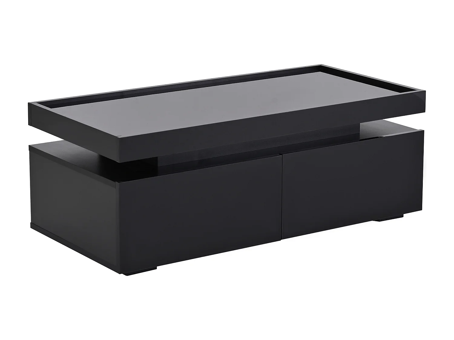 Table basse noire avec 2 tiroirs et éclairage LED texturé brillant 95x45x35cm