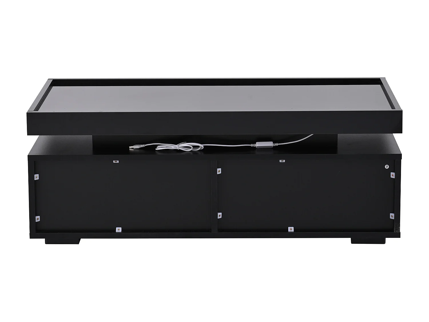 Table basse noire avec 2 tiroirs et éclairage LED texturé brillant 95x45x35cm