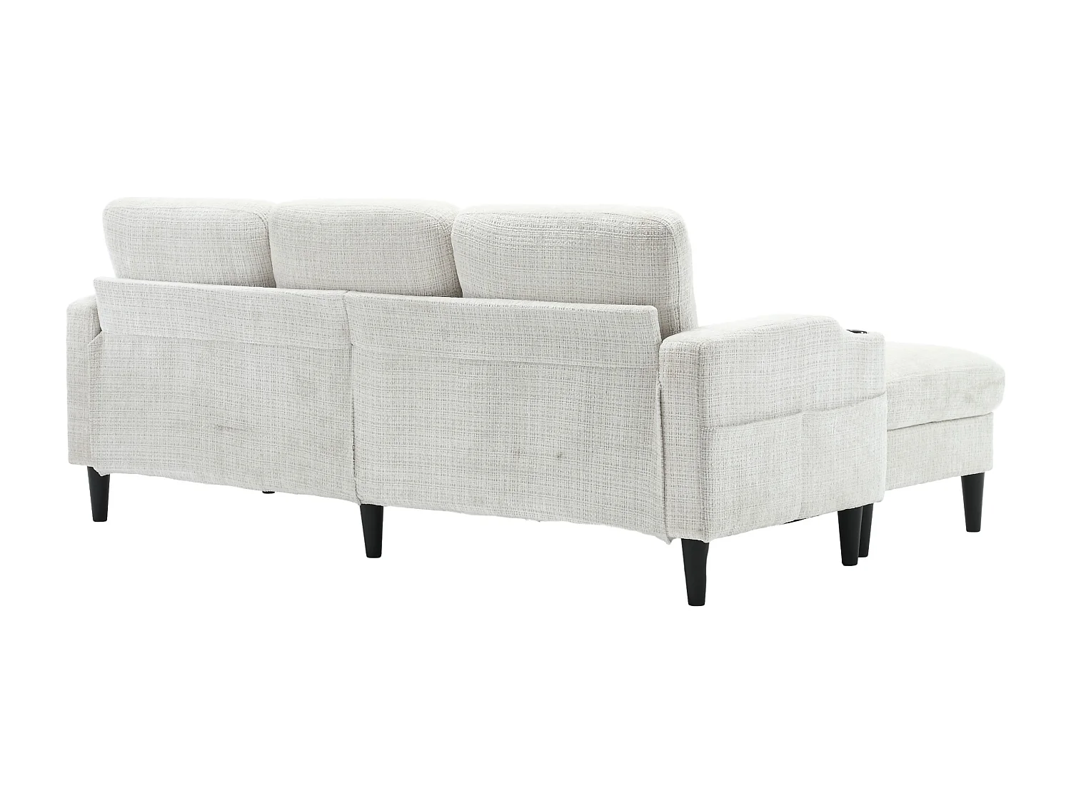 Canapé droit 4 places beige avec repose-pied de rangement, poches latérale et porte-gobelet 196,5 x 75 x 77 cm