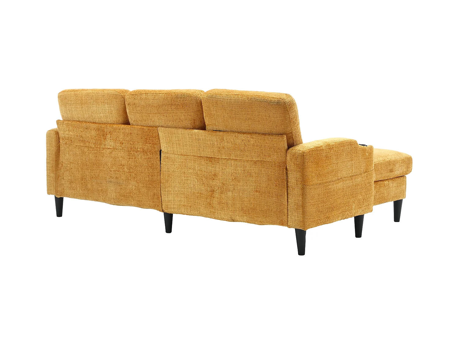 Canapé droit 4 places jaune avec repose-pied de rangement, poches latérale et porte-gobelet 196,5 x 75 x 77 cm