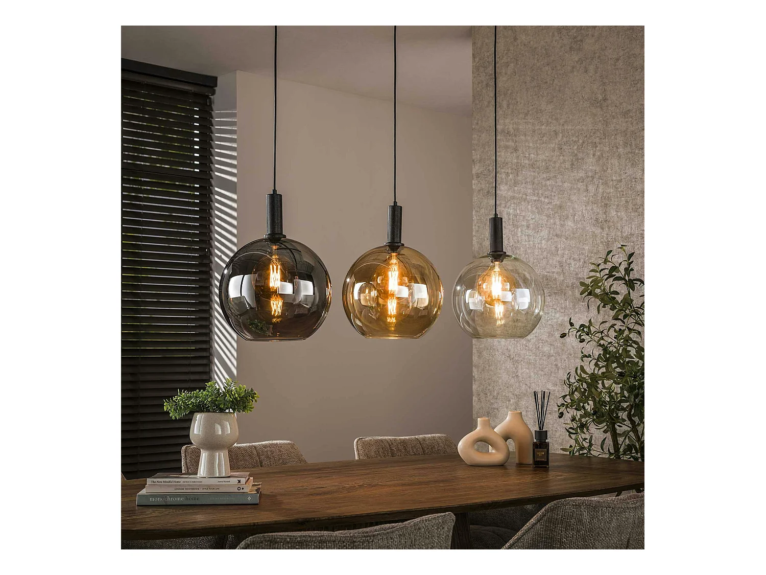 Suspension îlot cuisine 3 globes multicolores NOVA