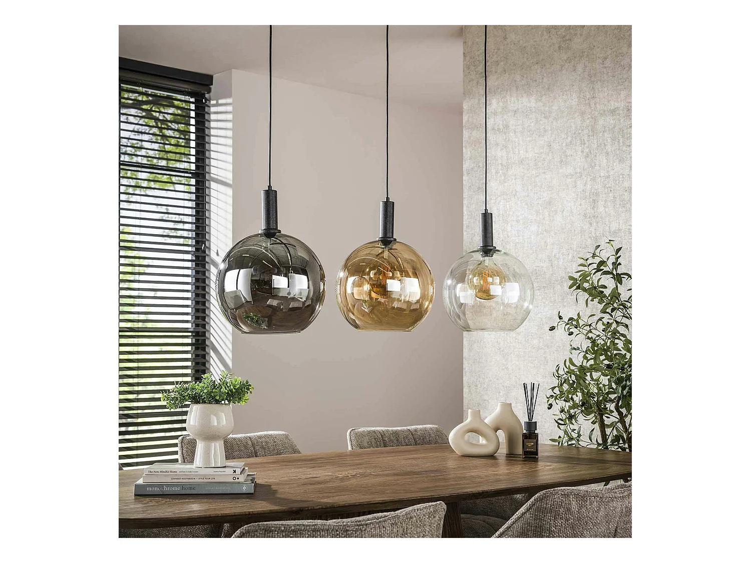 Suspension îlot cuisine 3 globes multicolores NOVA