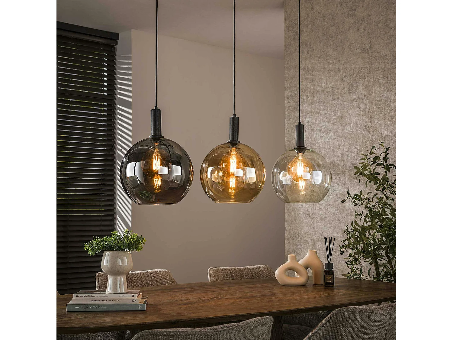 Suspension îlot cuisine 3 globes multicolores NOVA