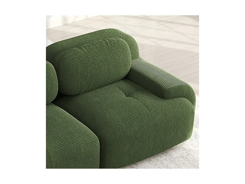 Canapé 2 places modulable en Velours côtelé - avec 2 oreillers - 208x103x75cm - Vert