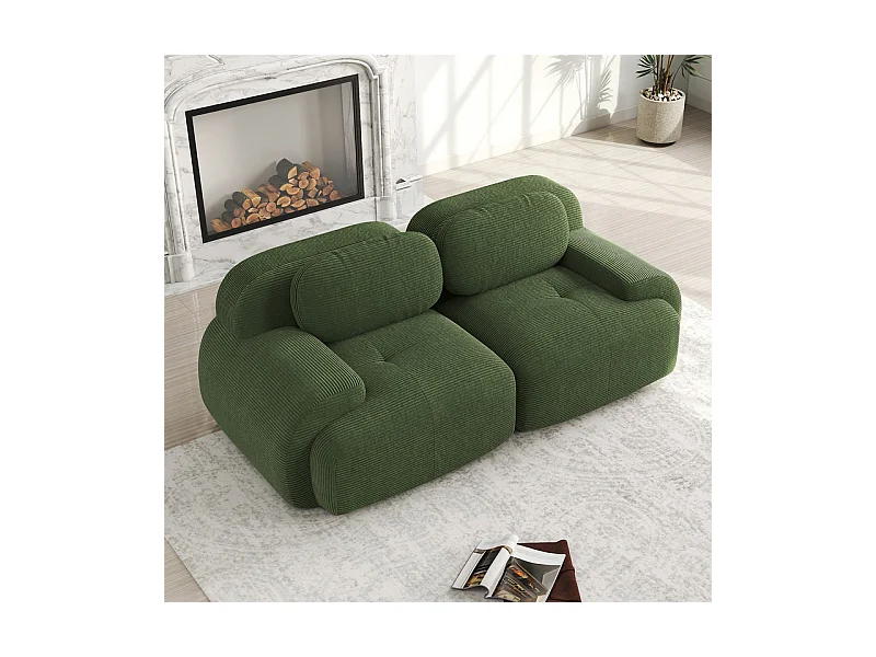 Canapé 2 places modulable en Velours côtelé - avec 2 oreillers - 208x103x75cm - Vert