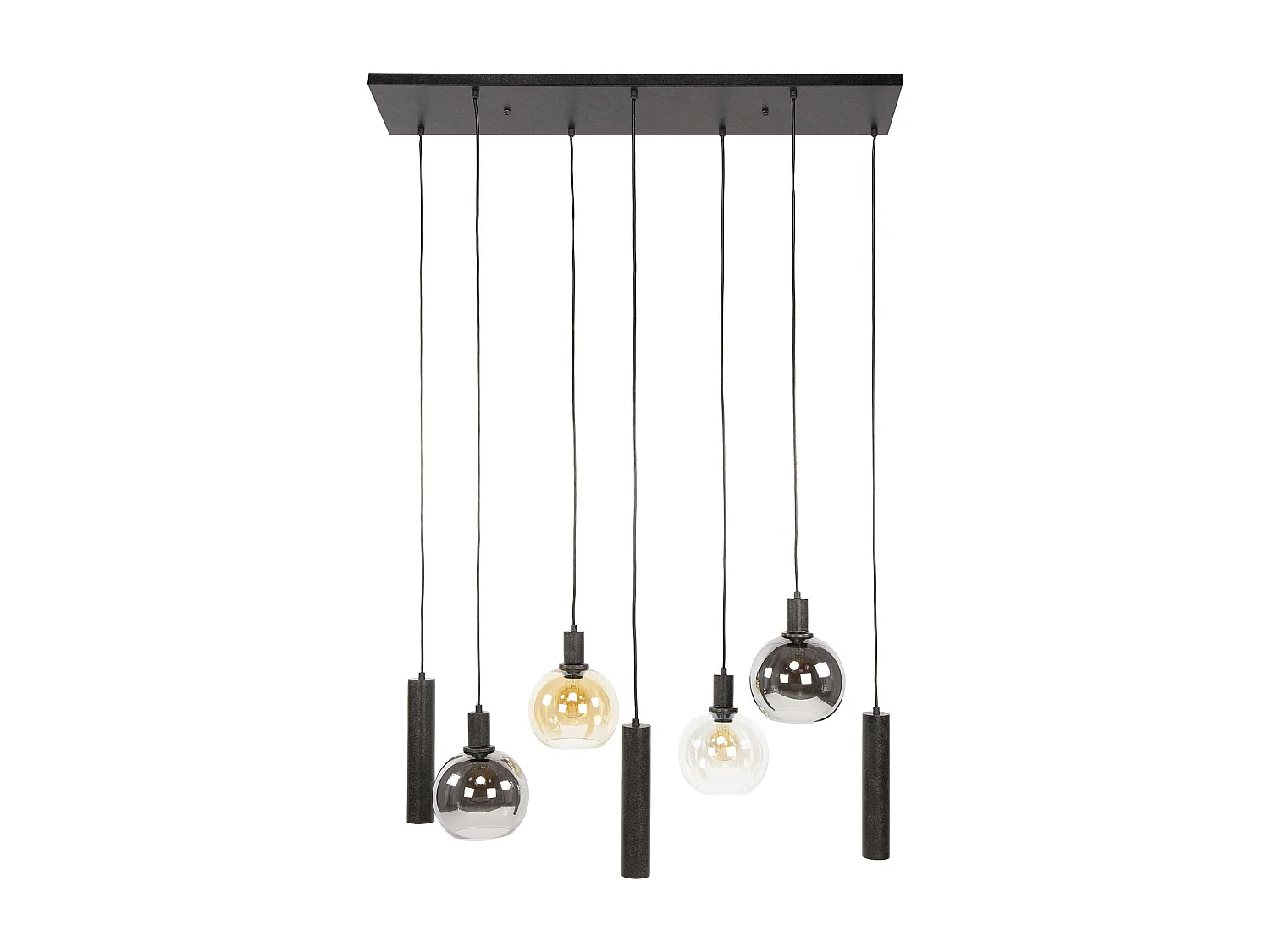 Suspension cuisine vintage - 4 globes verre, 3 cylindres NOVA