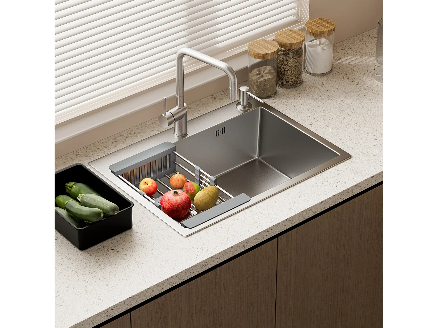 Évier Inox 1 Bac 55x45x19 cm Argent - Évier Encastrable Moderne, Facile à Nettoyer avec Panier & Percé