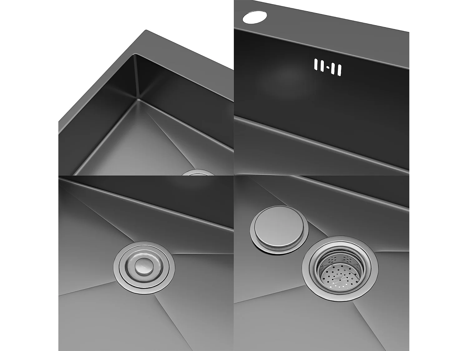 Évier Inox 1 Bac 50x45x22 cm Gris Métallisé - pour Petite Cuisine & Camping-car - Prépercé avec Filtre