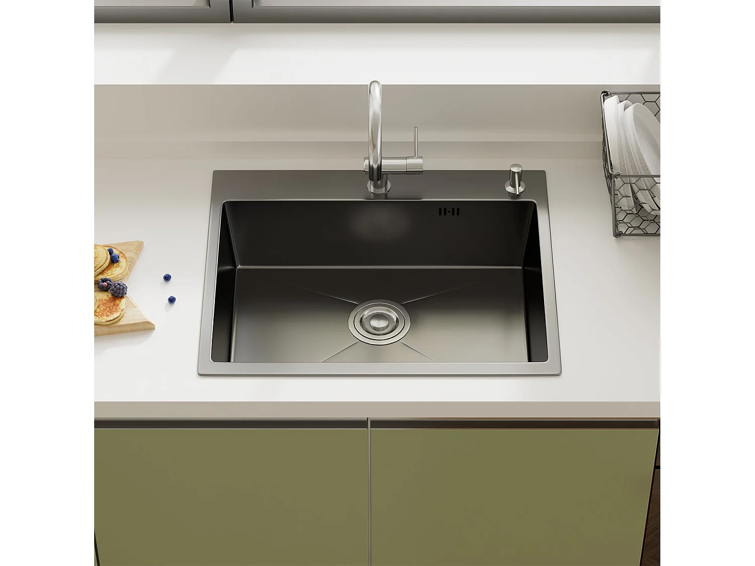 Évier Inox 1 Bac 50x45x22 cm Gris Métallisé - pour Petite Cuisine & Camping-car - Prépercé avec