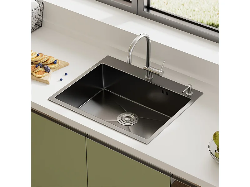 Roestvrijstalen spoelbak met 1 bak 50x45x22 cm Metallic grijs - voor kleine keukens en campers - Voorgeboord met filter