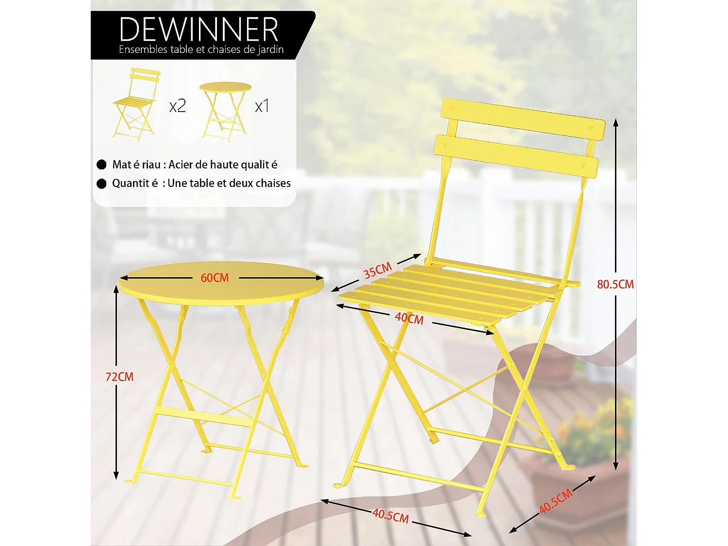 Lot de 3 Meubles de Jardin de Balcon,Bistrot Bar Salon de Jardin Exterieur 2 Personnes