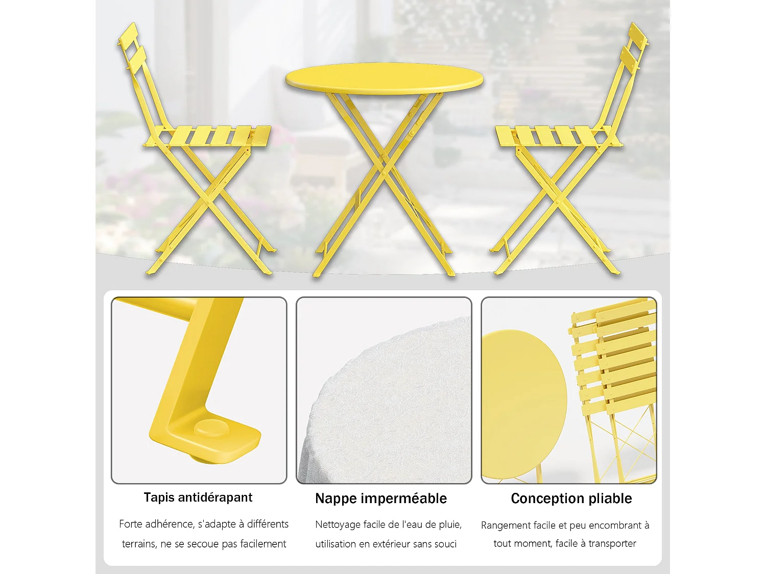 Lot de 3 Meubles de Jardin de Balcon,Bistrot Bar Salon de Jardin Exterieur 2 Personnes