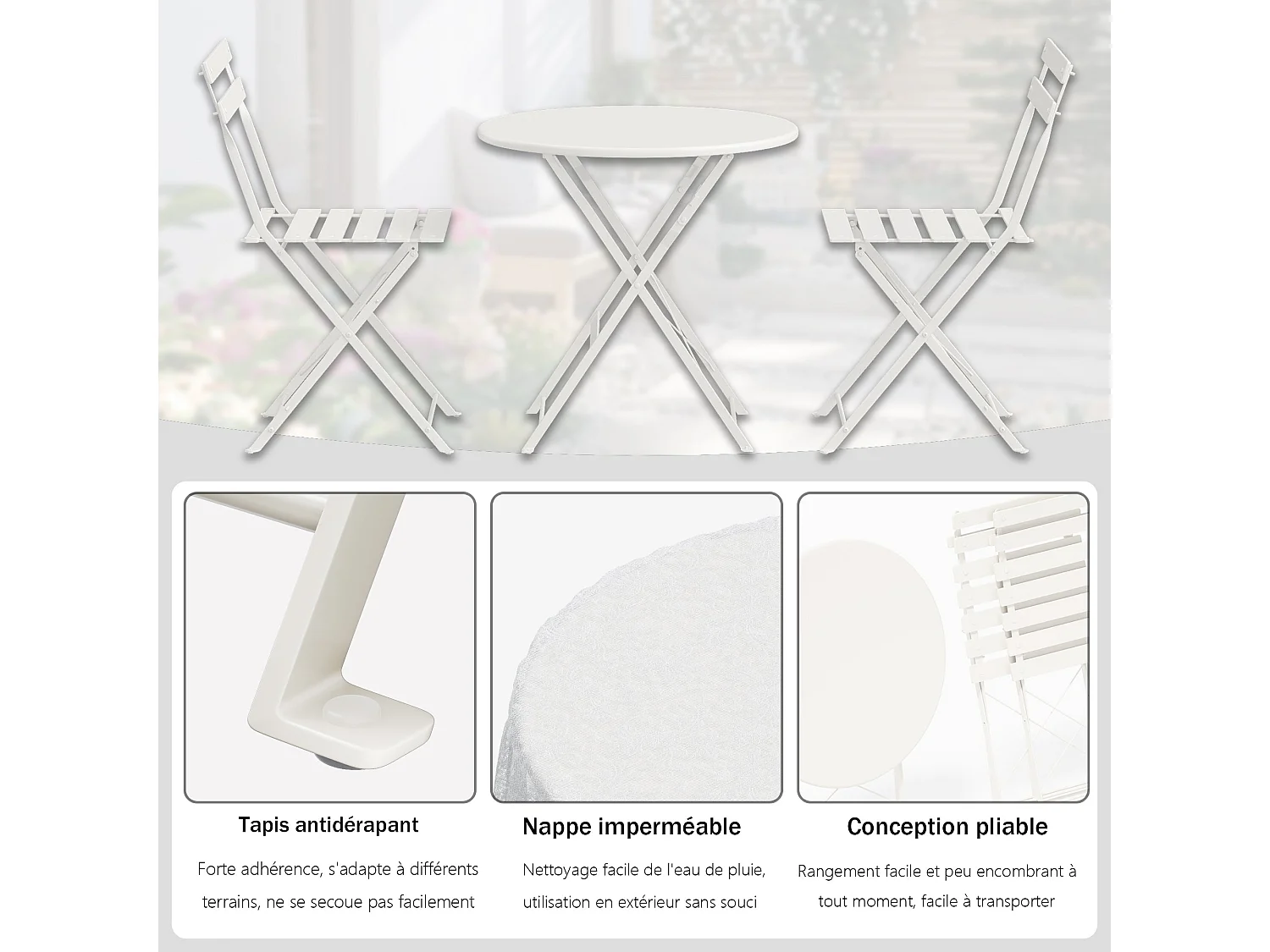 Lot de 3 Meubles de Jardin de Balcon,  Bistrot Bar Salon de Jardin Exterieur 2 Personnes