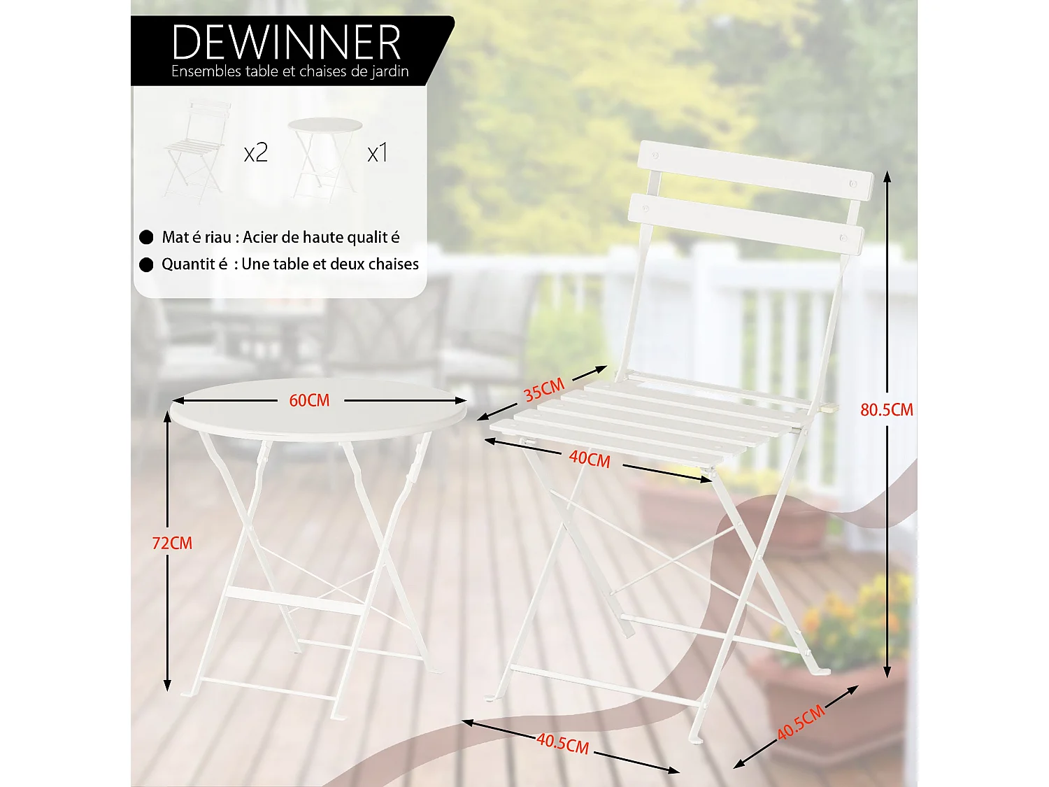 Lot de 3 Meubles de Jardin de Balcon,  Bistrot Bar Salon de Jardin Exterieur 2 Personnes