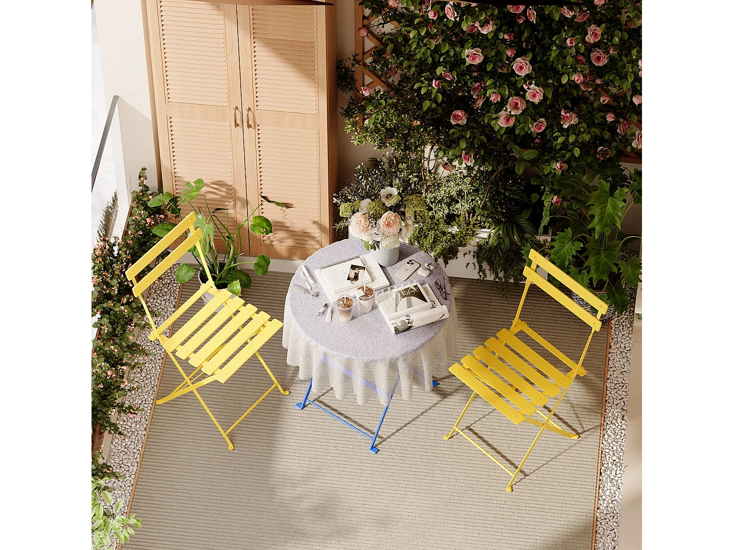 Lot de 3 Meubles de Jardin de Balcon, Bistrot Bar Salon de Jardin Exterieur 2 Personnes