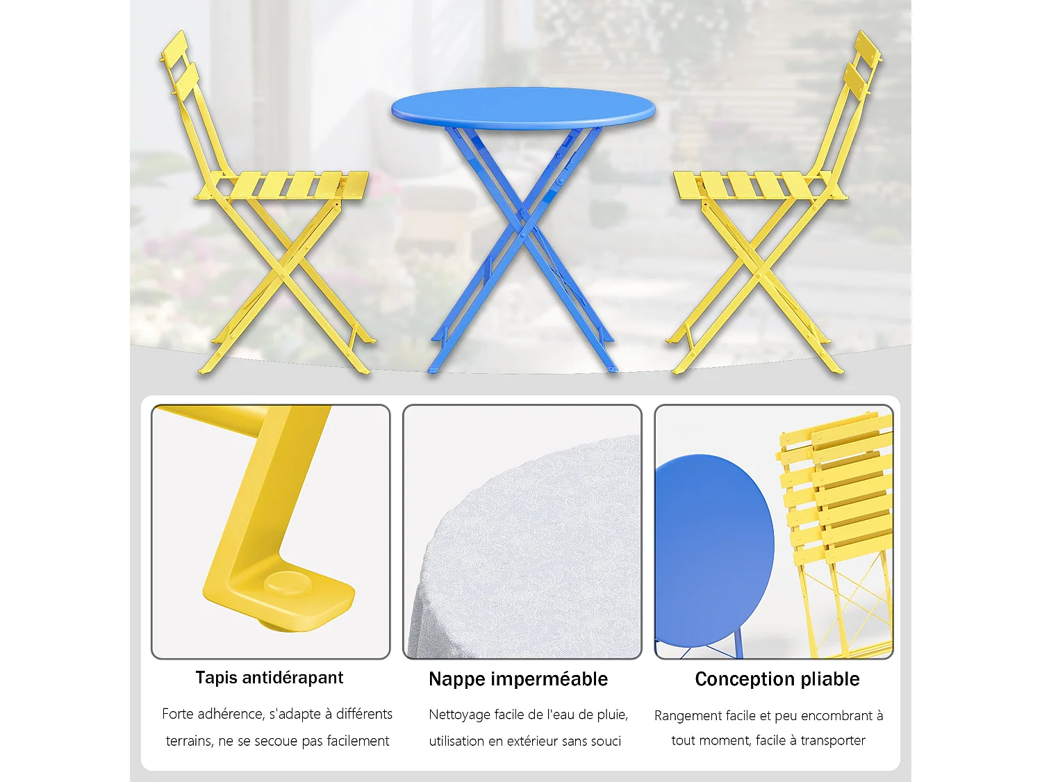 Lot de 3 Meubles de Jardin de Balcon, Bistrot Bar Salon de Jardin Exterieur 2 Personnes