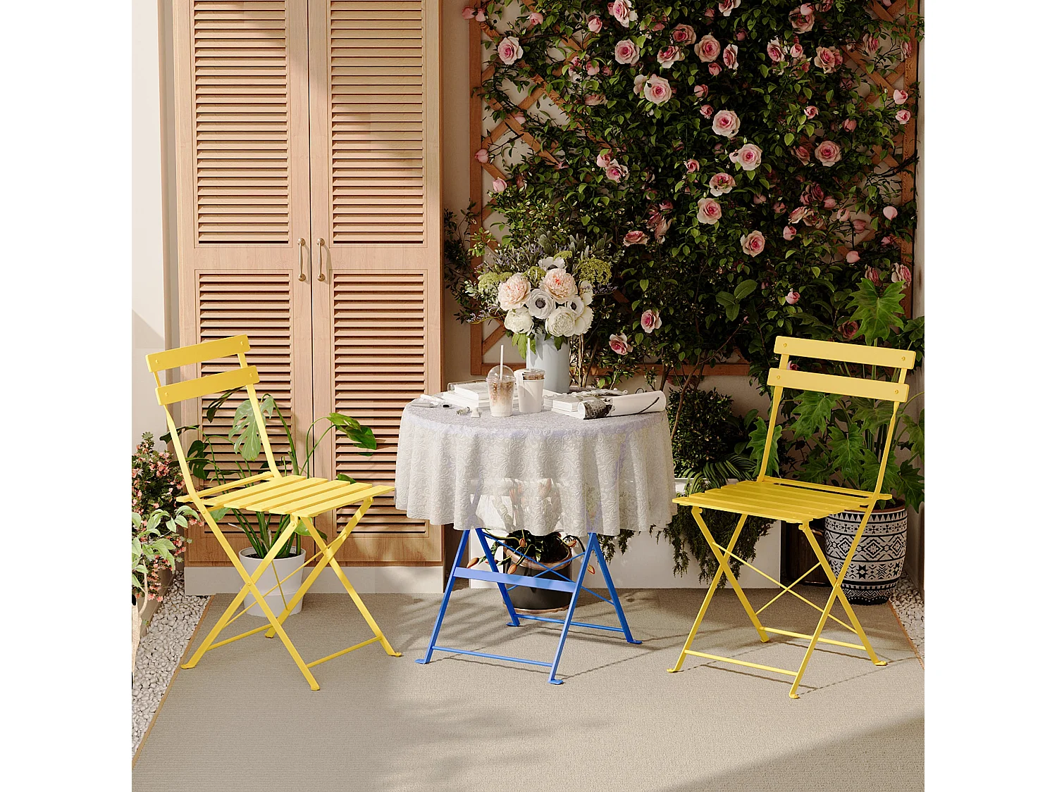 Lot de 3 Meubles de Jardin de Balcon, Bistrot Bar Salon de Jardin Exterieur 2 Personnes