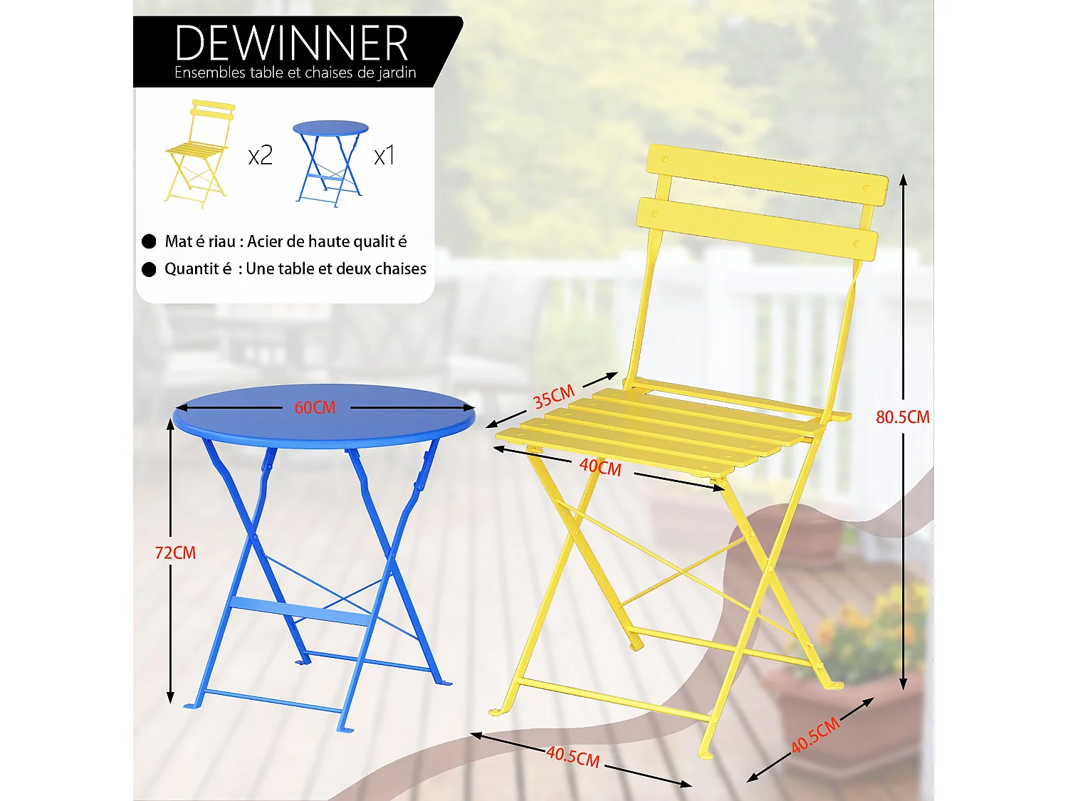 Lot de 3 Meubles de Jardin de Balcon, Bistrot Bar Salon de Jardin Exterieur 2 Personnes