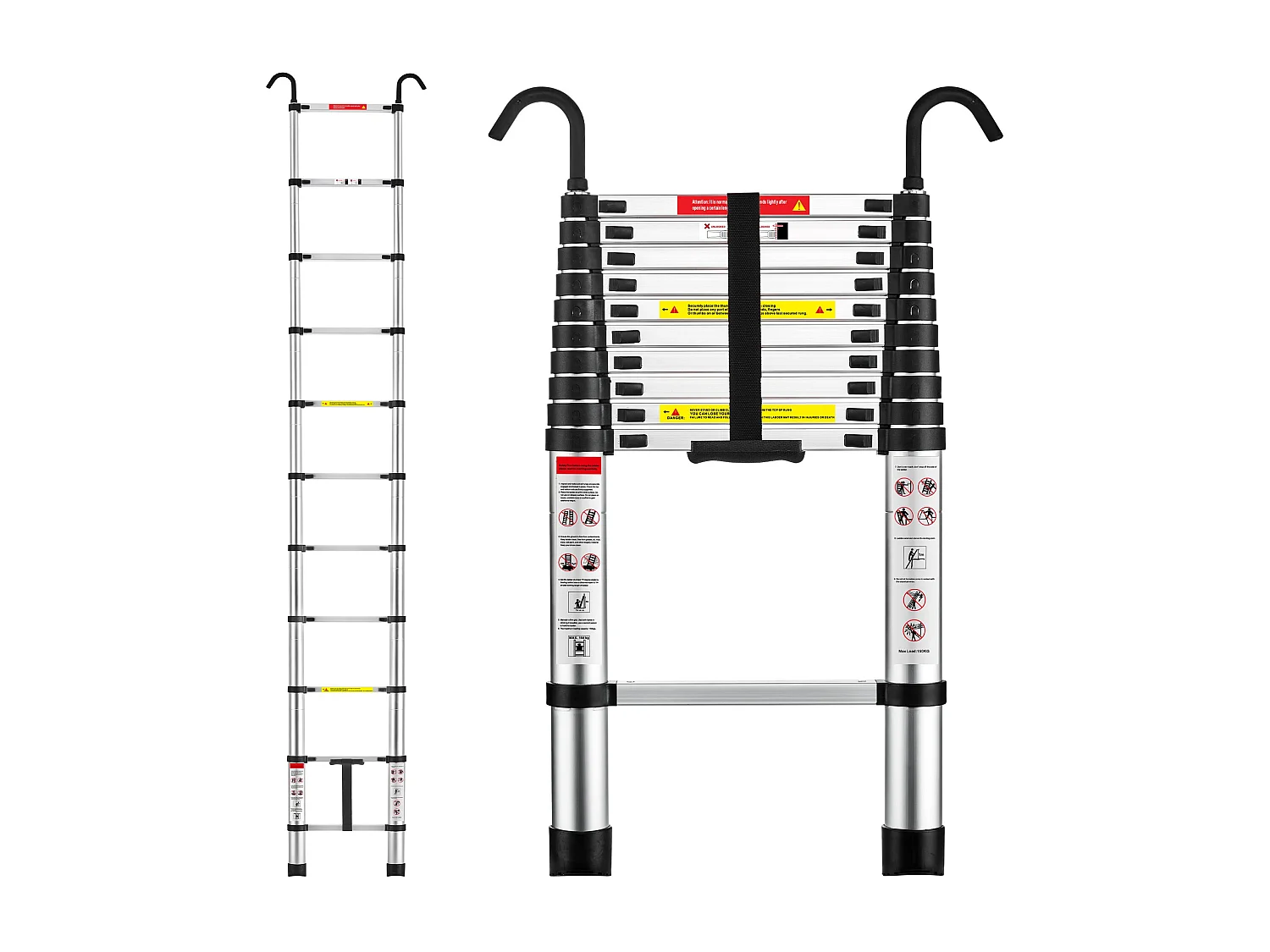 Échelle Telescopique 3,2 M en Aluminium, Escabeau Telescopique Pliable crochet amovible, Charge Max 150 kg