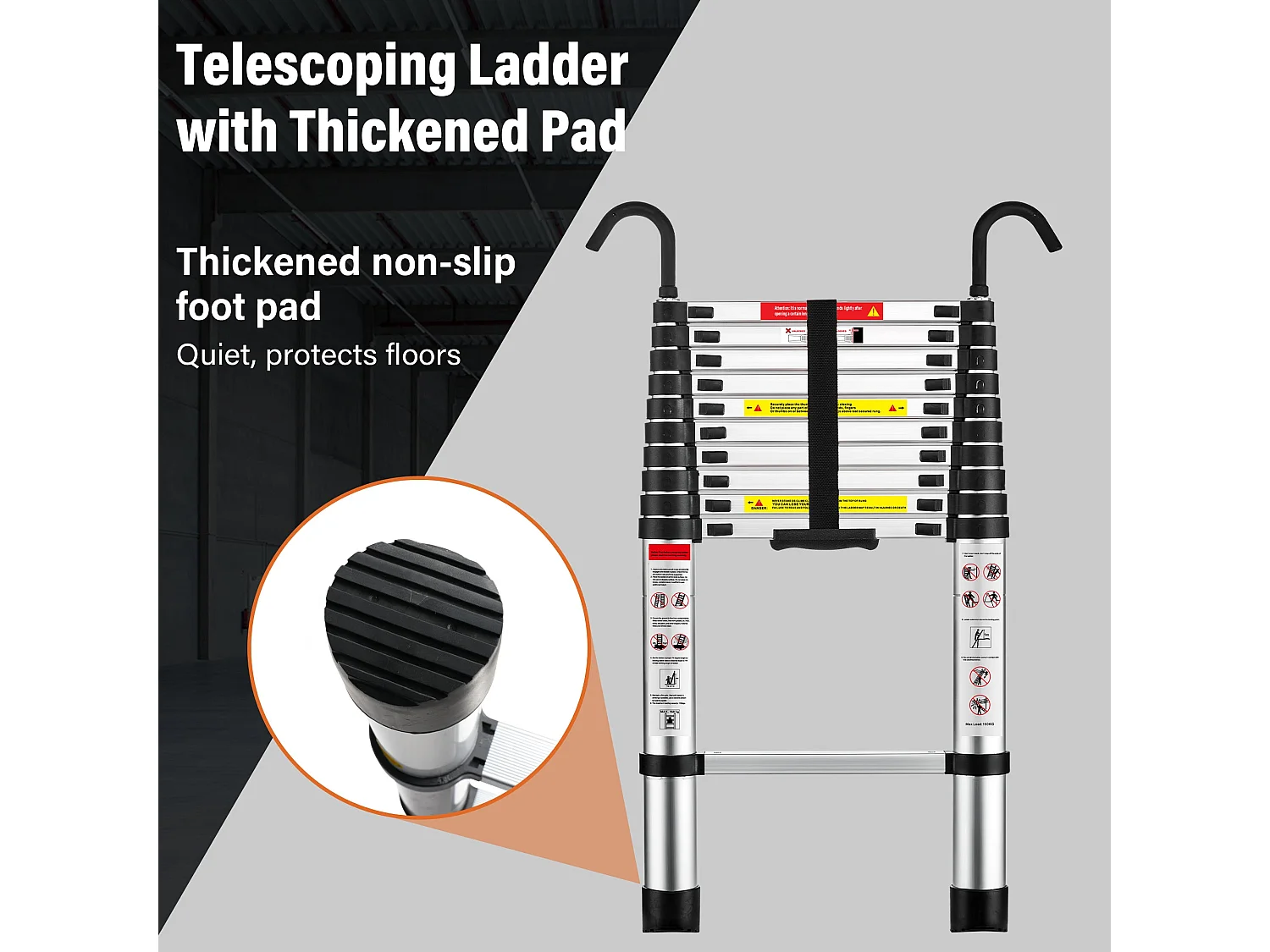 Échelle Telescopique 3,2 M en Aluminium, Escabeau Telescopique Pliable crochet amovible, Charge Max 150 kg