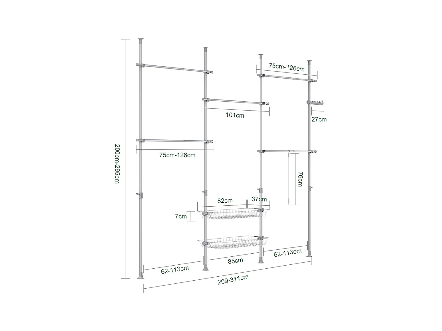 SoBuy Armoire Penderie Dressing Réglable à Portes Coulissantes Grise
