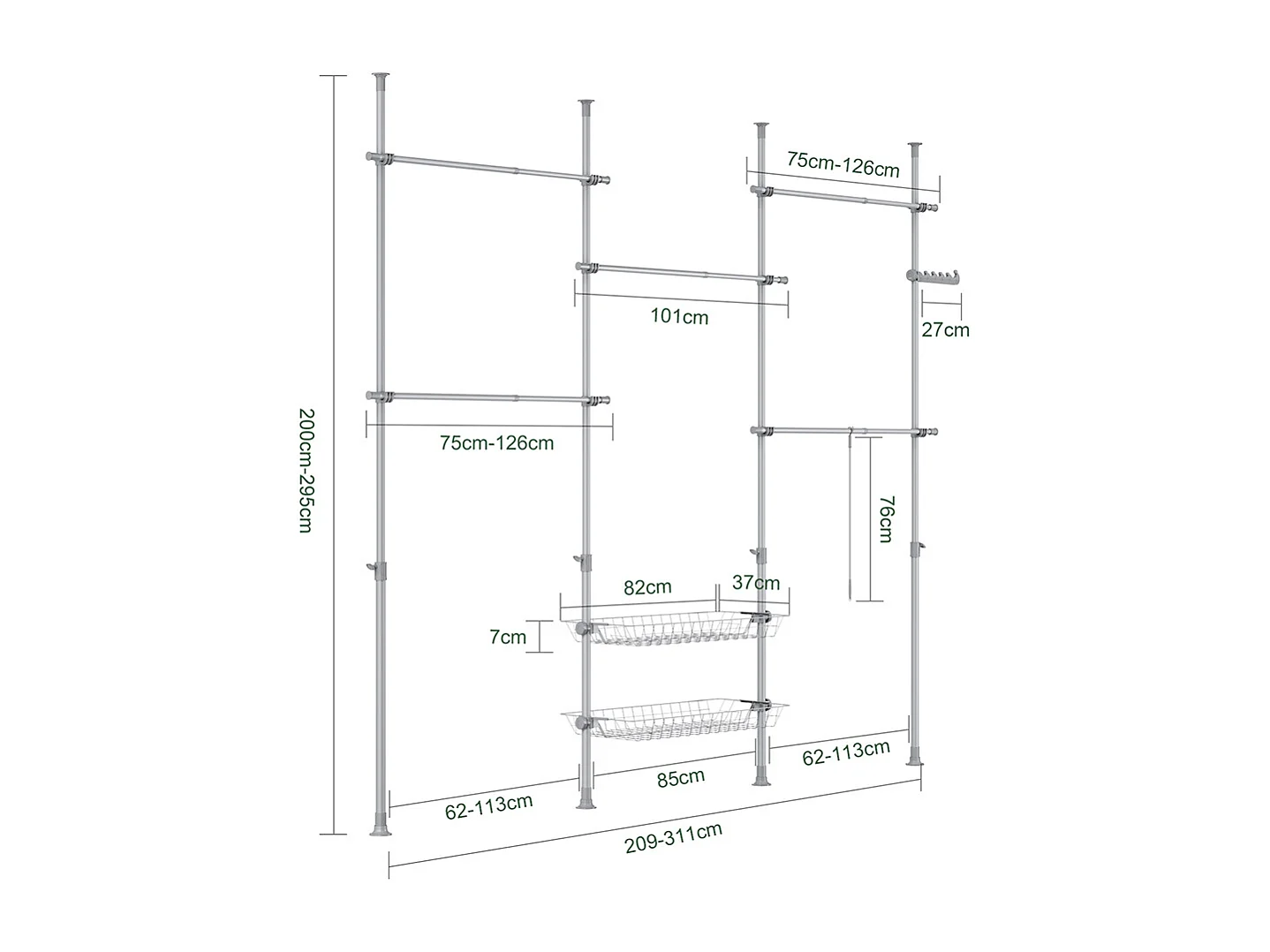 SoBuy Armoire Penderie Dressing Réglable à Portes Coulissantes Grise