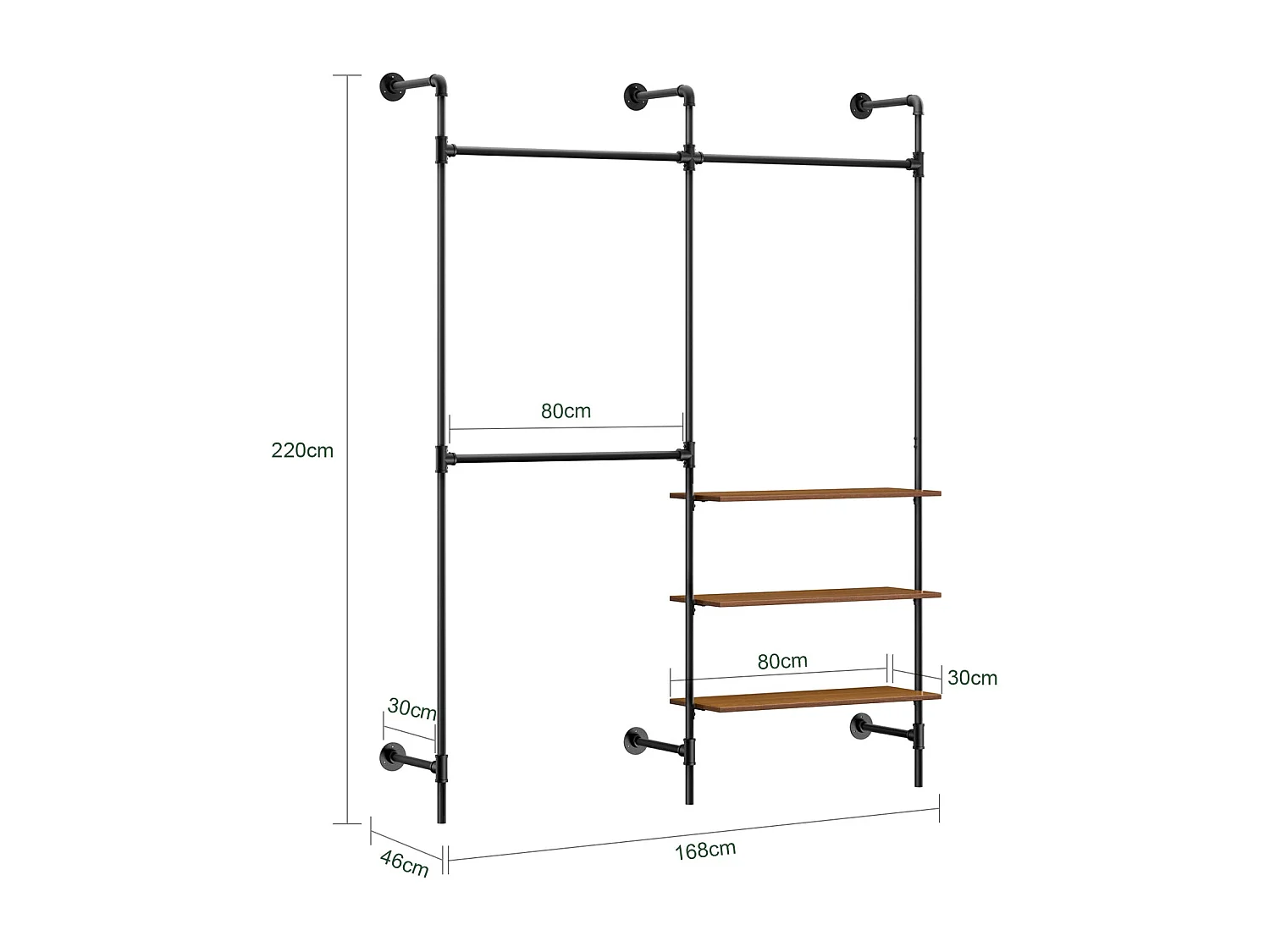 SoBuy industrieel wandrek met 3 stangen en 3 MDF-planken, robuuste kledingkast