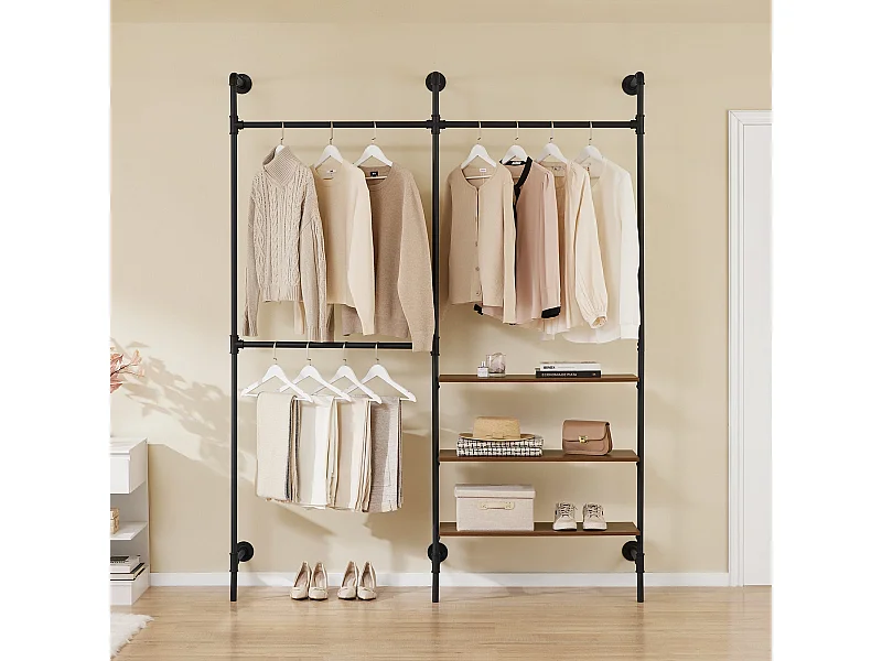 SoBuy rack tubolare fisso con barre e ripiani in MDF, armadio aperto nero