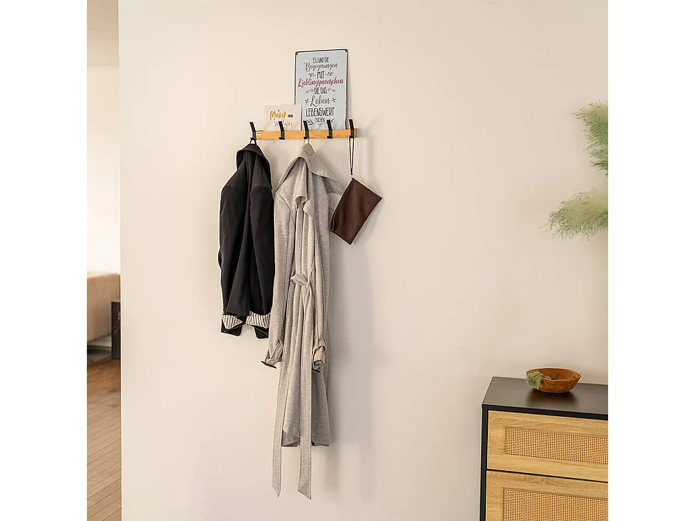 HOME DELUXE porte-manteau HOOK avec 5 crochets et aimants - bambou| Porte manteau mural, patère, porte manteau, patère