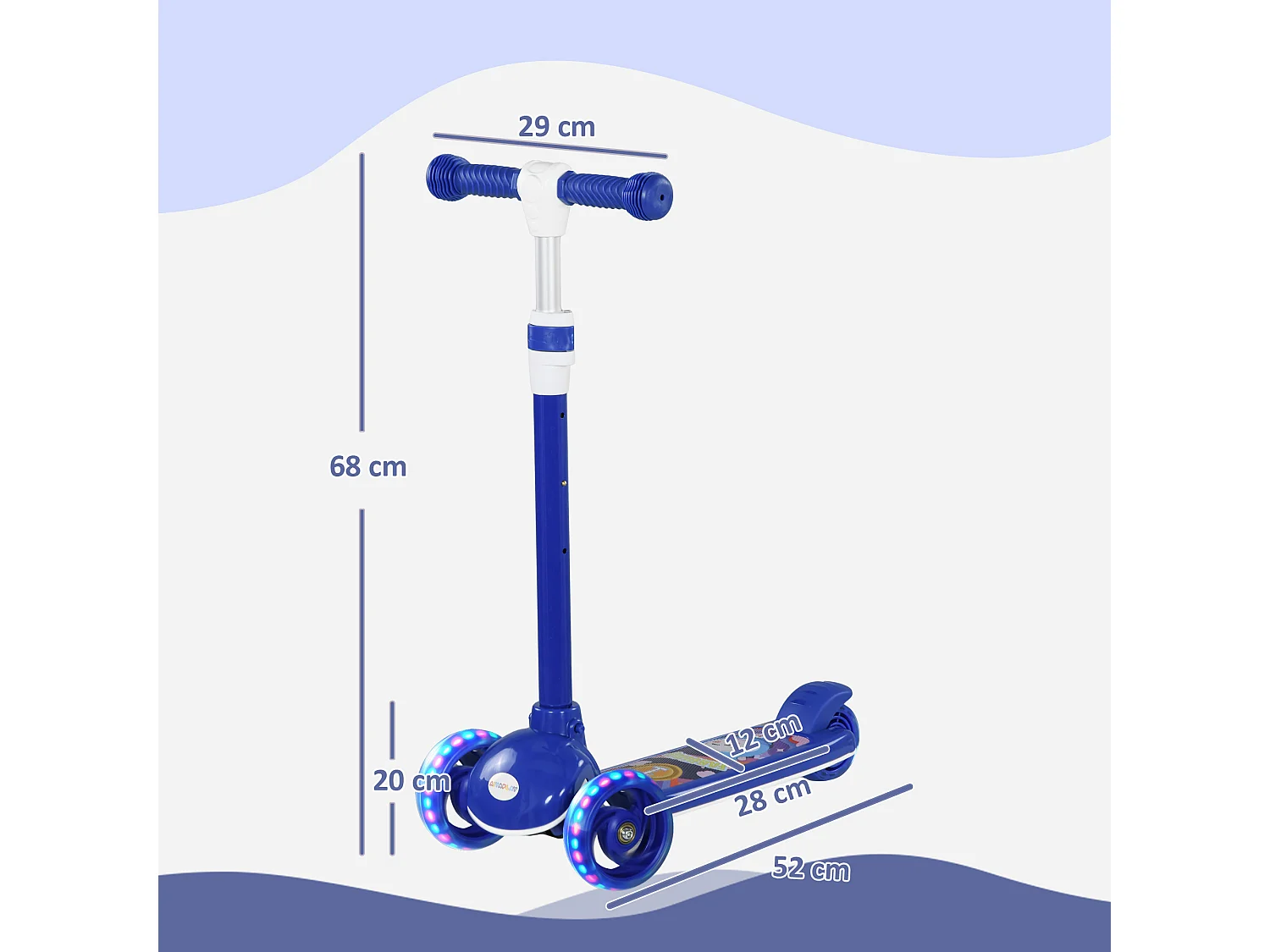 Trottinette pour enfants trottinette 3 roues lumineuses LED hauteur guidon réglable  frein à friction arrière bleu