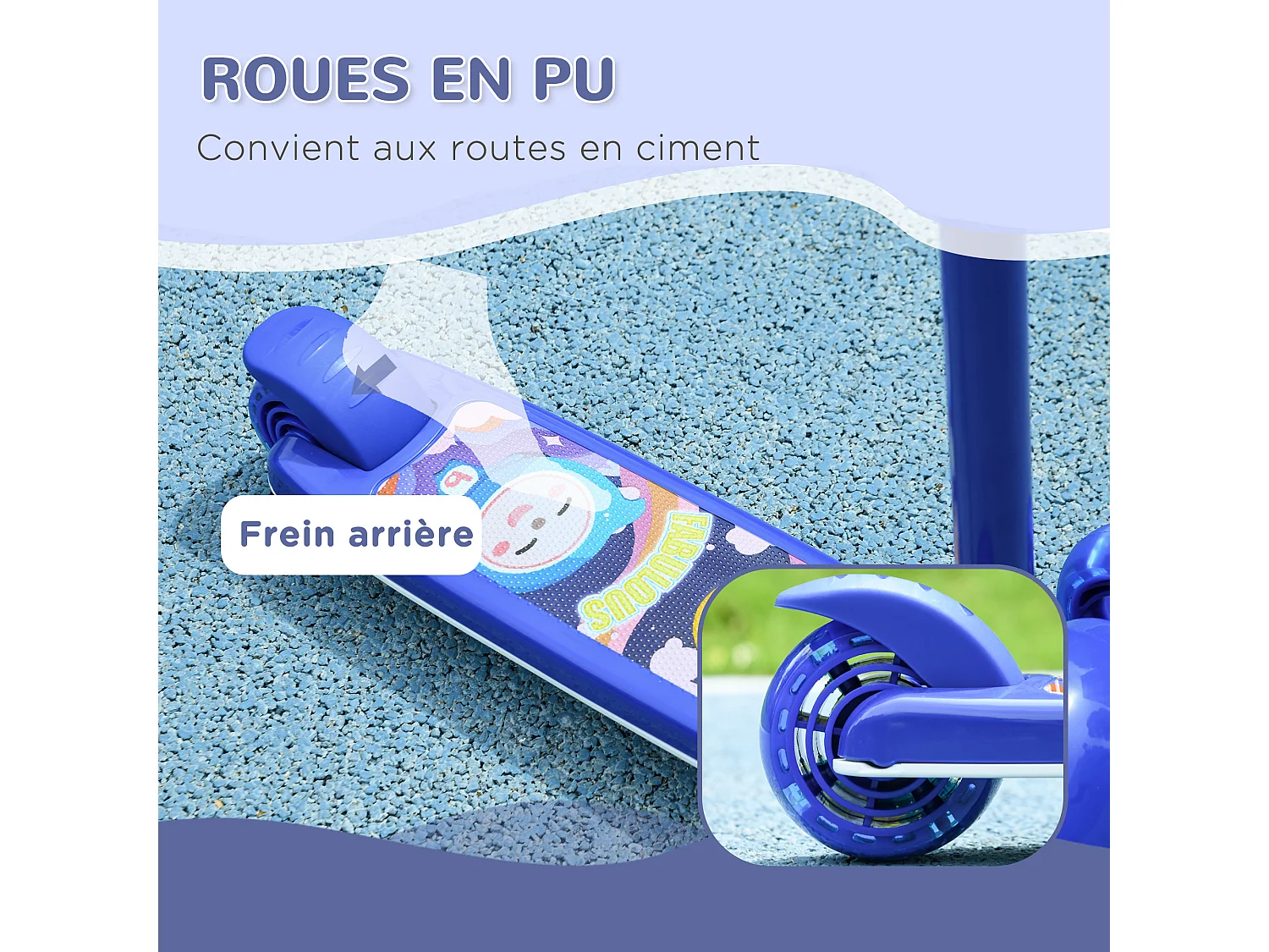 Trottinette pour enfants trottinette 3 roues lumineuses LED hauteur guidon réglable  frein à friction arrière bleu