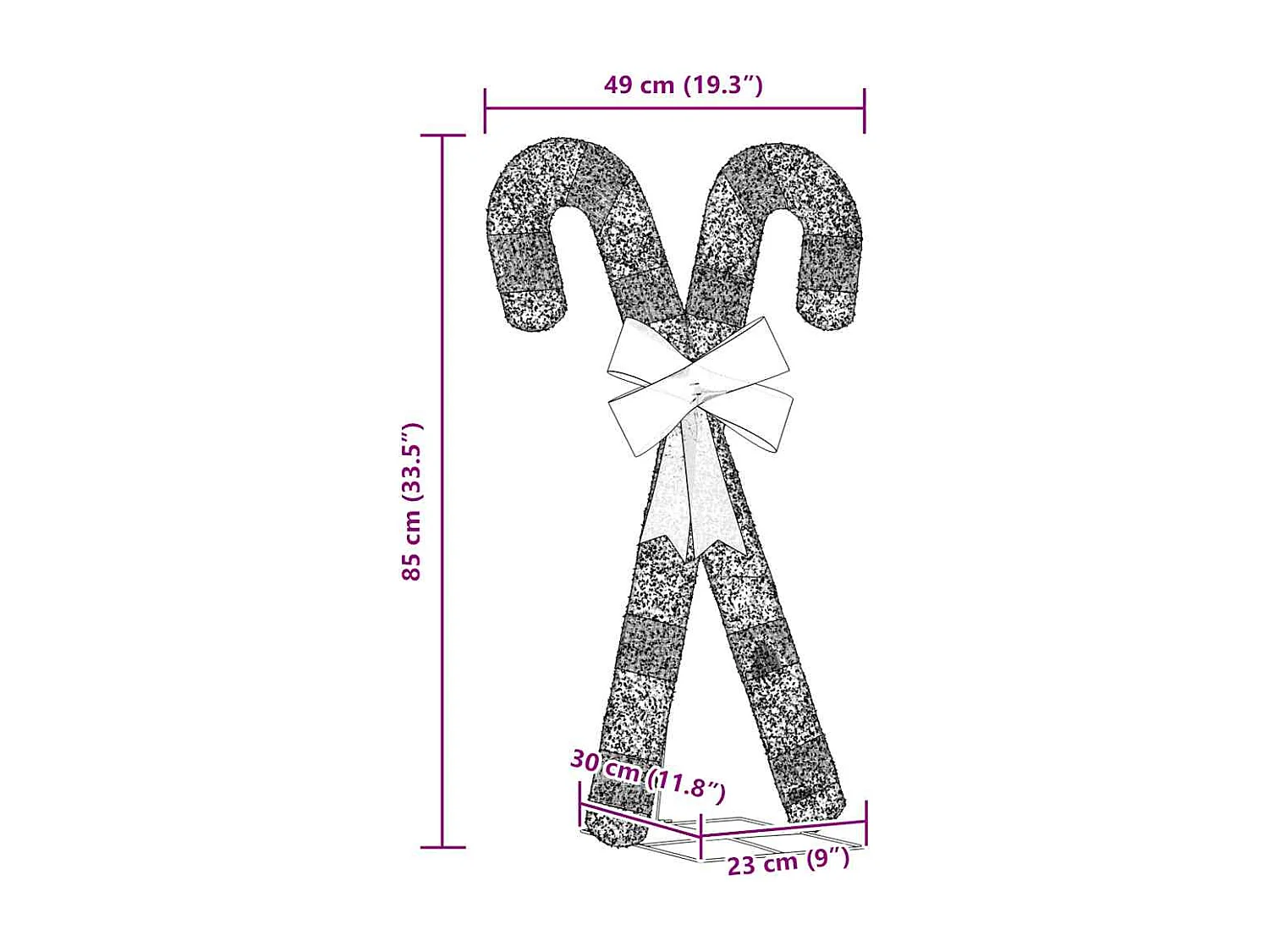 Décoration de Noël en forme de canne à sucre 50 LED blanc chaud