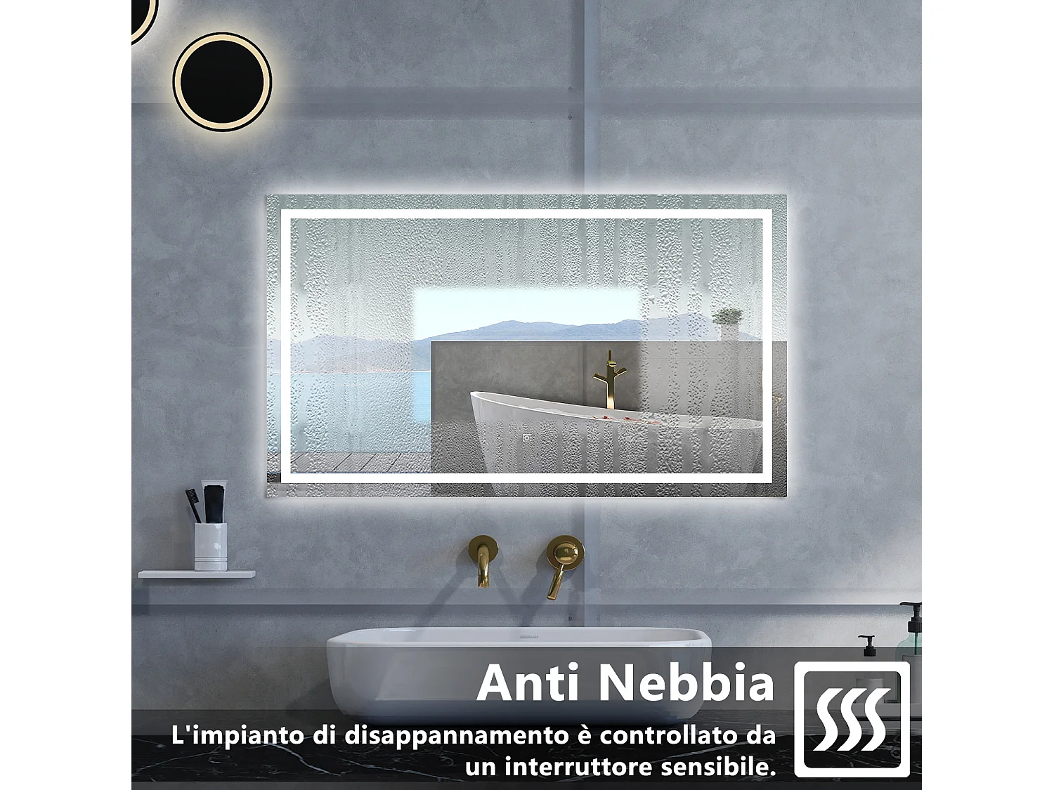 Specchio da bagno Rettangolare con 100x80cm,Memoria, Antifog,Regorabile,Retroilluminato,doppio interruttore,