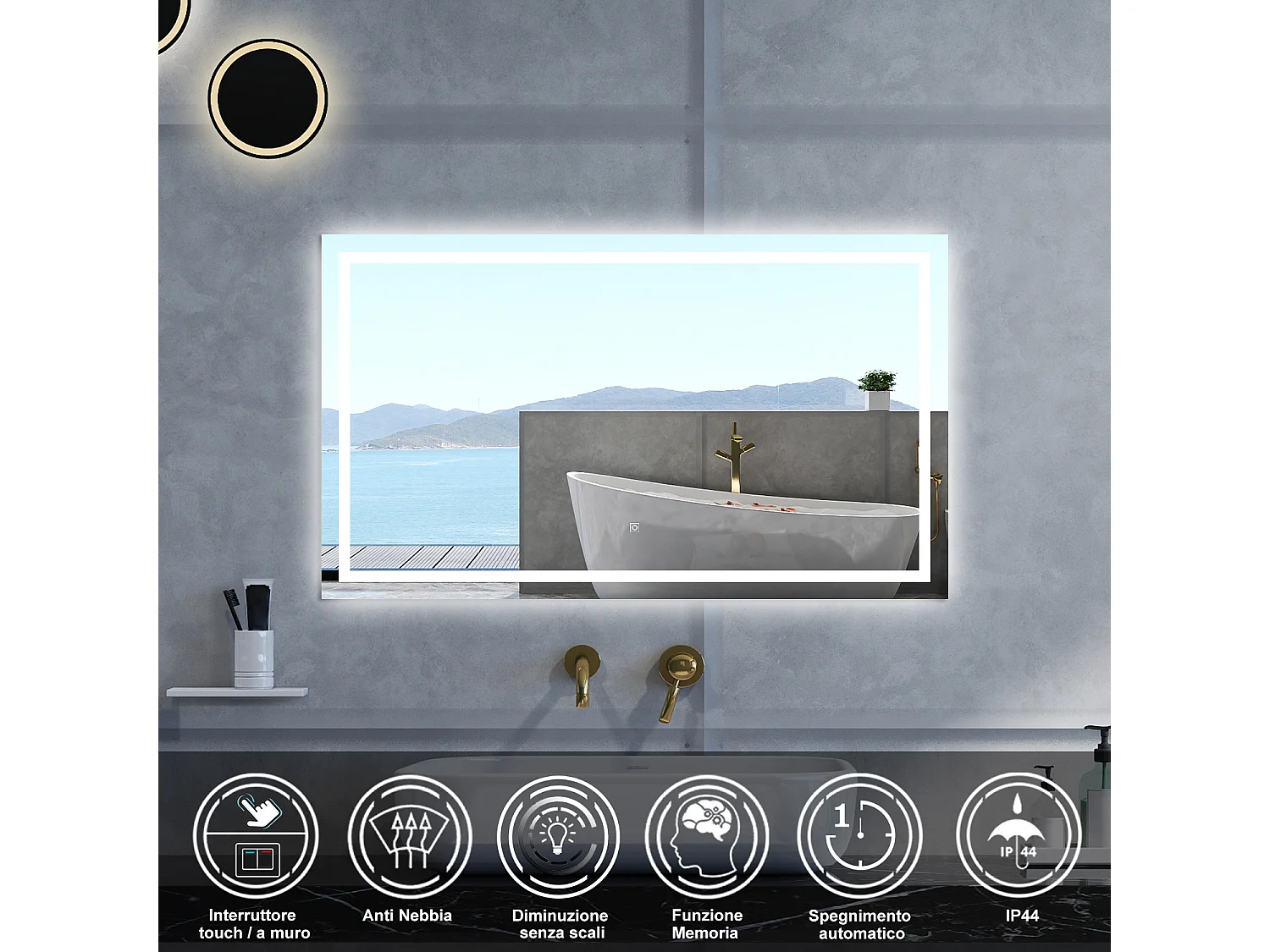 Specchio da bagno Rettangolare con 100x80cm,Memoria, Antifog,Regorabile,Retroilluminato,doppio interruttore,